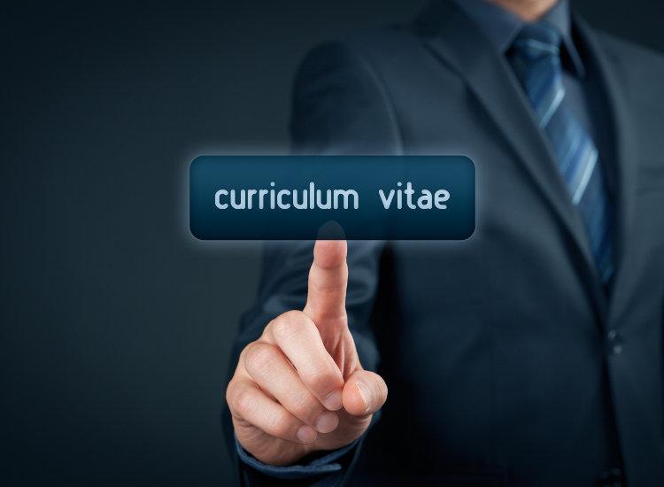 A man pointing finger on curriculum vitae signing